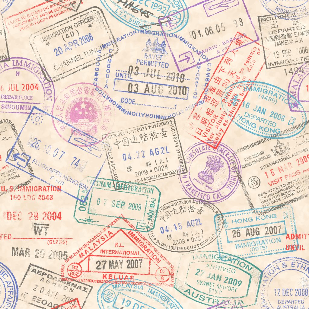 Montage of passport stamps.