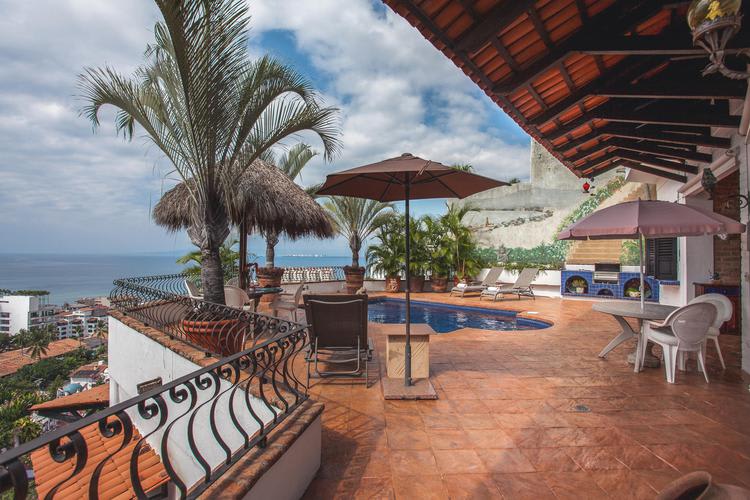 Casa del Angel pool terrace with Pacific Ocean views
